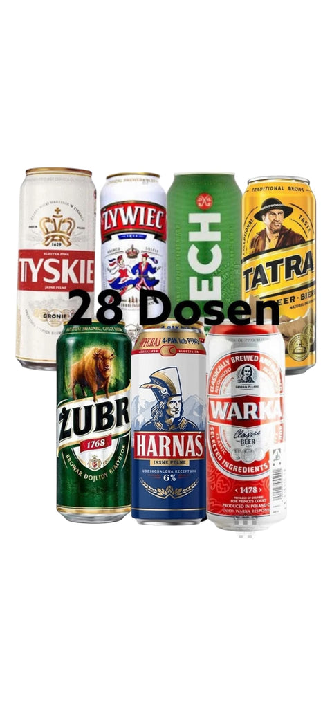 Mega Paket polnische Biere je 4 Dosen 500ml Zywiec Tyskie Zubr Warka Lech Harnas Tatra, die Bierwelt von Polen Testen mit 28 Dosen im Paket