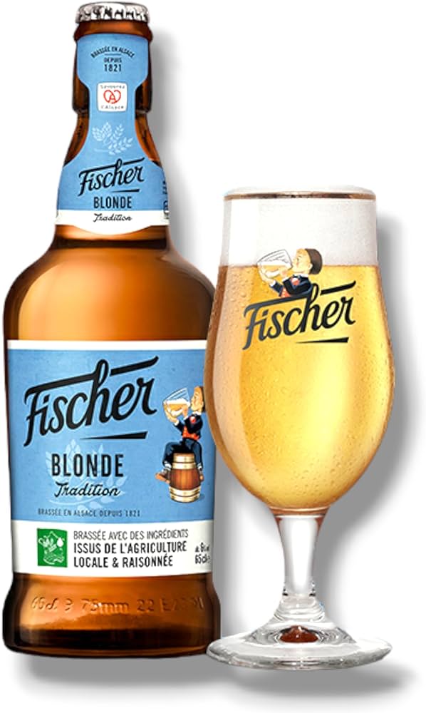 Fischer Blonde Tradition 0,65l- Bier aus der Brasserie Fischer im Elsass mit 6% Vol.