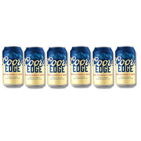 Abbildung eines 6er-Packs Coors Edge. Enthält sechs Dosen à 330 ml alkoholfreies Bier – ideal für den kleinen Vorrat oder den nächsten Grillabend.