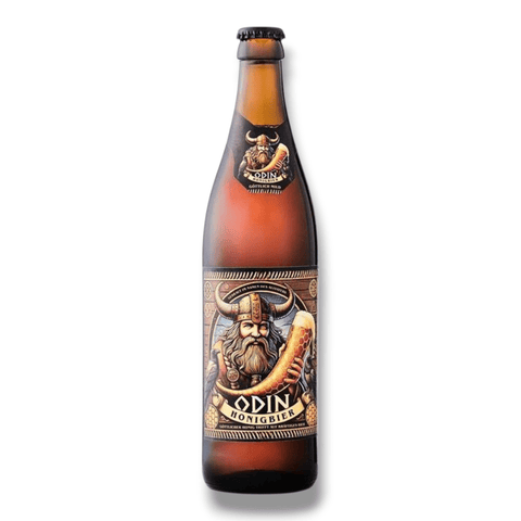 Einzelne Flasche Odin Trunk Honigbier – bernsteinfarbenes Honigbier mit auffälligem Wikinger-Etikett