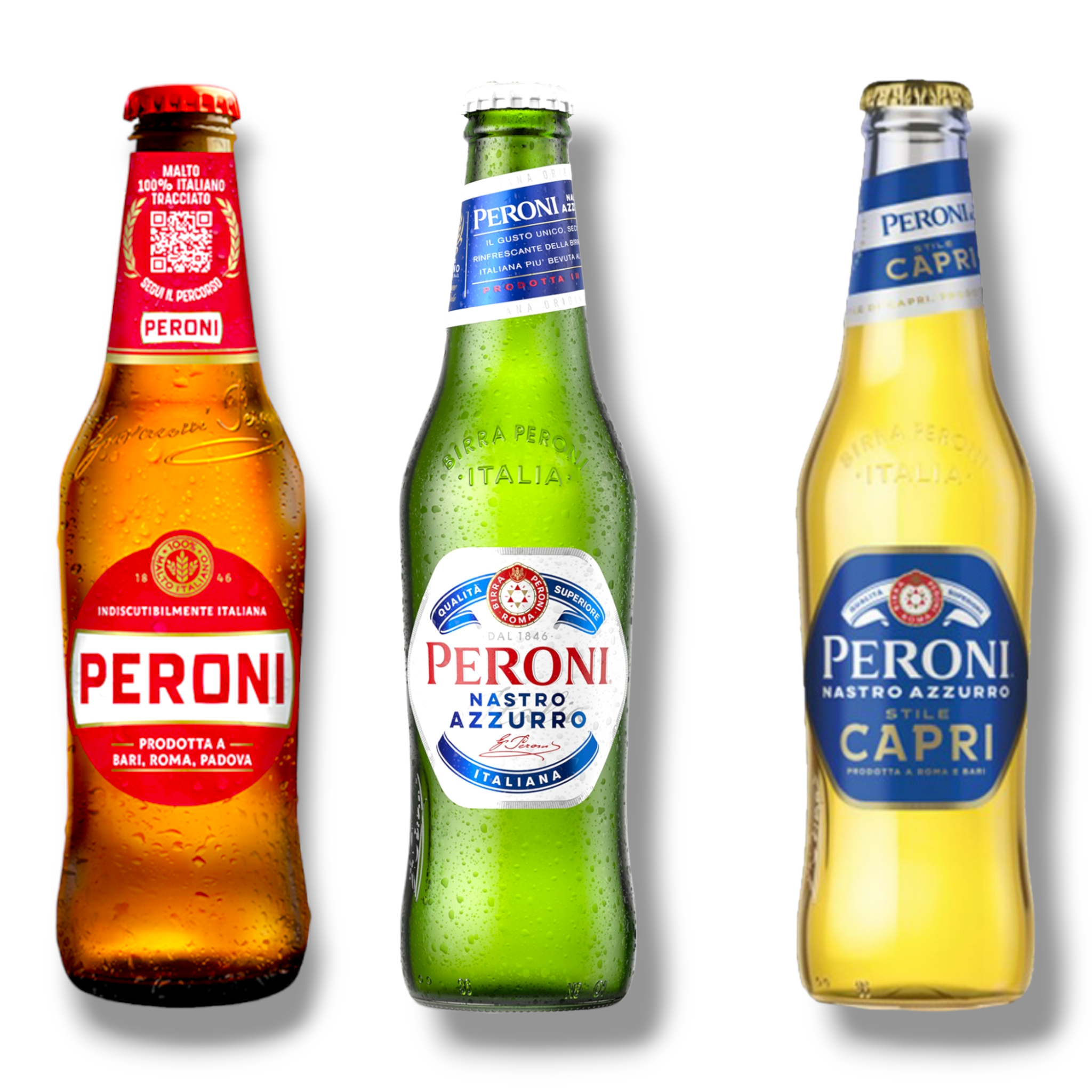 Peroni Mix - Nastro Azzurro & Prodotta  a Bari & Stil Capri  - Italiens beliebte Biere 330ml