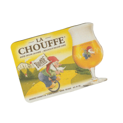 La Chouffe Blonde Bundle - ungefiltertes blondes Bier aus Belgien mit 8%Vol. - mit Glas und Bierdeckel - Geschenkset