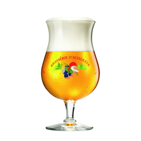 La Chouffe Blonde Bundle - ungefiltertes blondes Bier aus Belgien mit 8%Vol. - mit Glas und Bierdeckel - Geschenkset