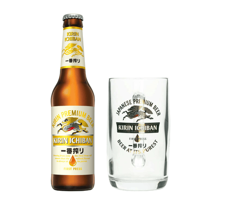 Kirin Ichiban Bier 0,3l + Original Bierglas/ Pint 0,3l- Japanisches Premium Bier mit 5% Vol.
