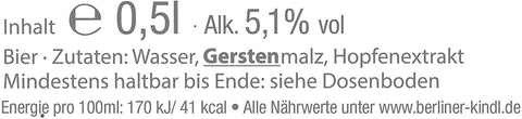 Berliner Kindl Jubiläums Pilsener 0,5l in der Dose mit 5,1%Vol.