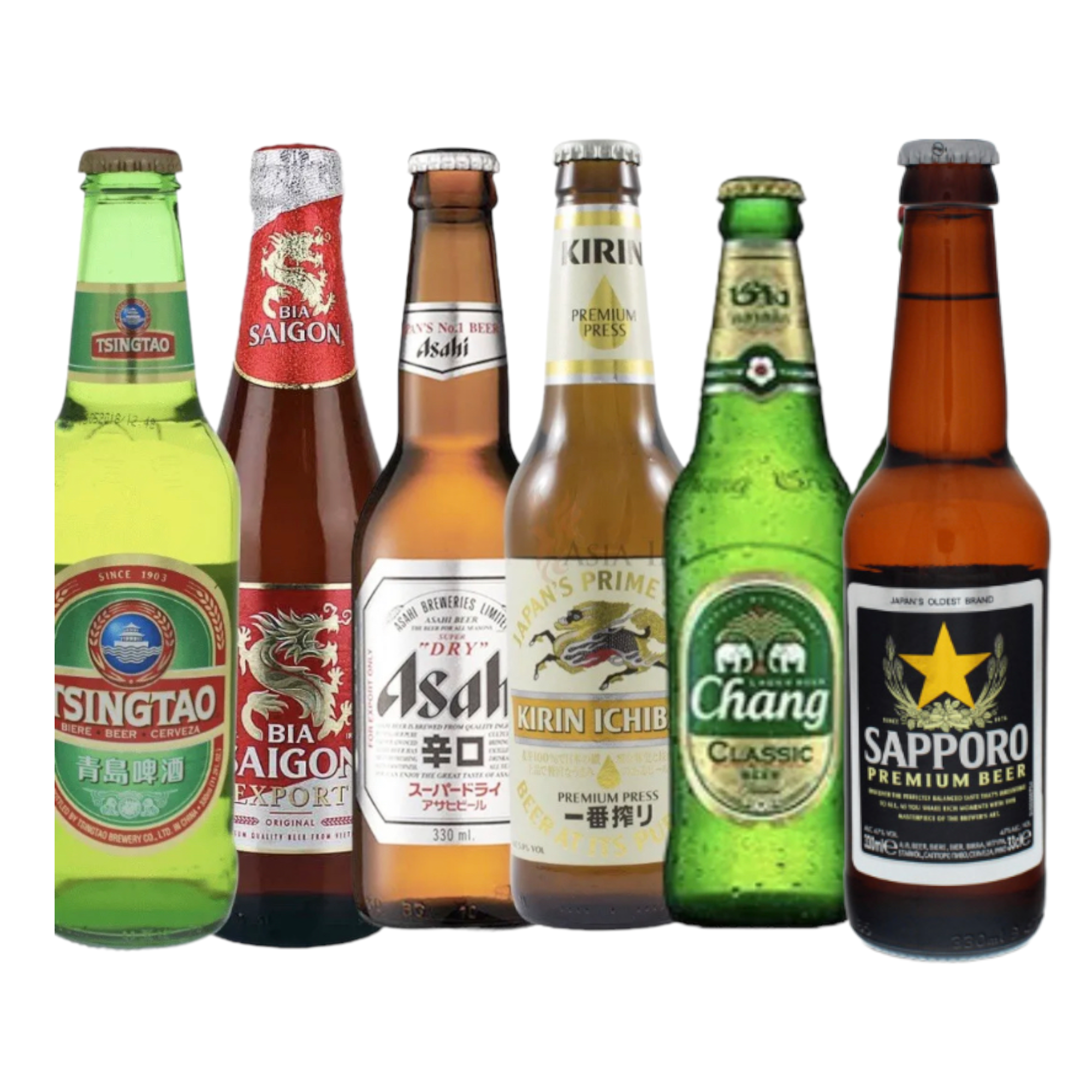 Asia Bier Paket- Teste Asien mit 6 Sorten -Chang Ashai Sapporo Kirin Ichiban Tsingtao Saigon, Teste Asien!