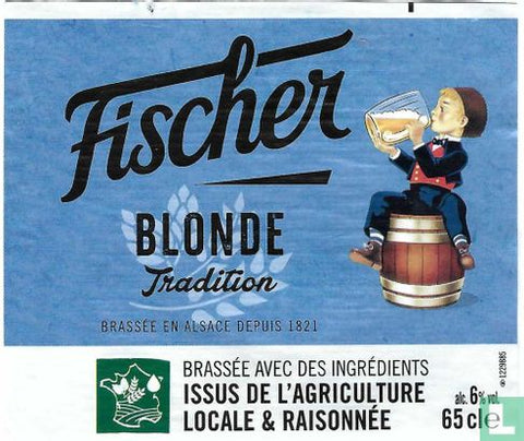 Fischer Blonde Tradition 0,65l- Bier aus der Brasserie Fischer im Elsass mit 6% Vol.