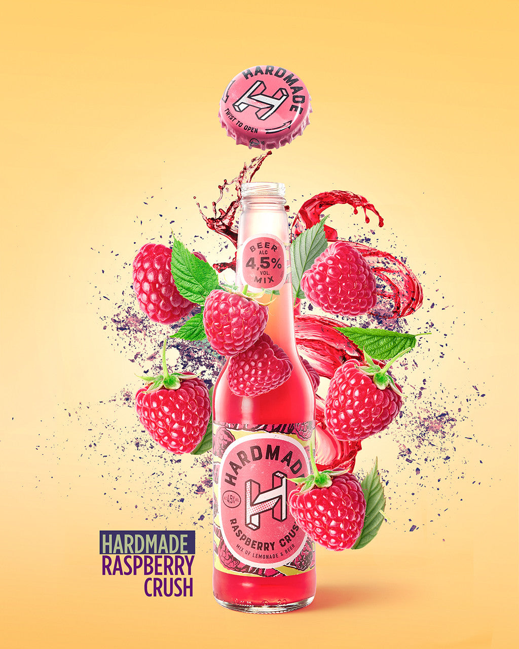 Hardmade Raspberry Crush Mixbier 0,4l - Himbeer Limonade &  Bier mit 4,5% Vol.