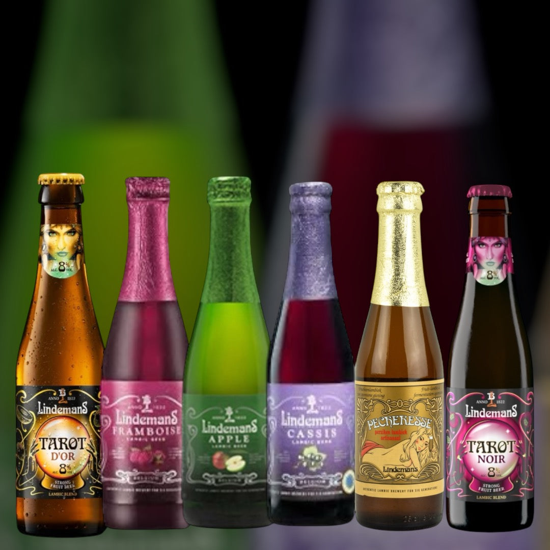 Lindemans Bier Mixpaket Tarot Noir, Tarot D'or, Pecherese, Framboise, Apple, Cassis