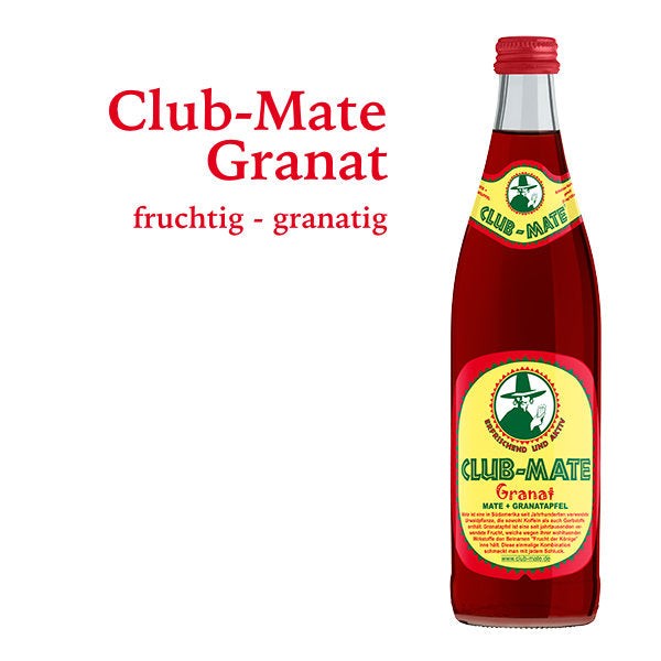 Club Mate Granat 0,5l- Koffeinhaltiges Erfrischungsgetränk mit Mate + Granatapfel