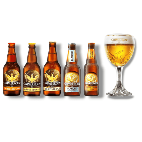 Grimbergen Mix mit Glas – 5 Sorten belgisches Klosterbier + Originalglas