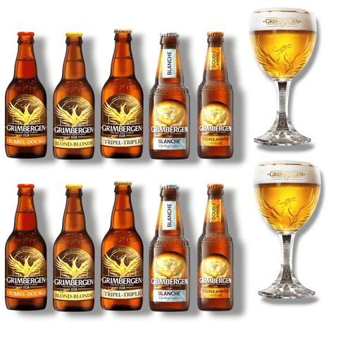 Grimbergen Mix mit Glas – 5 Sorten belgisches Klosterbier + Originalglas
