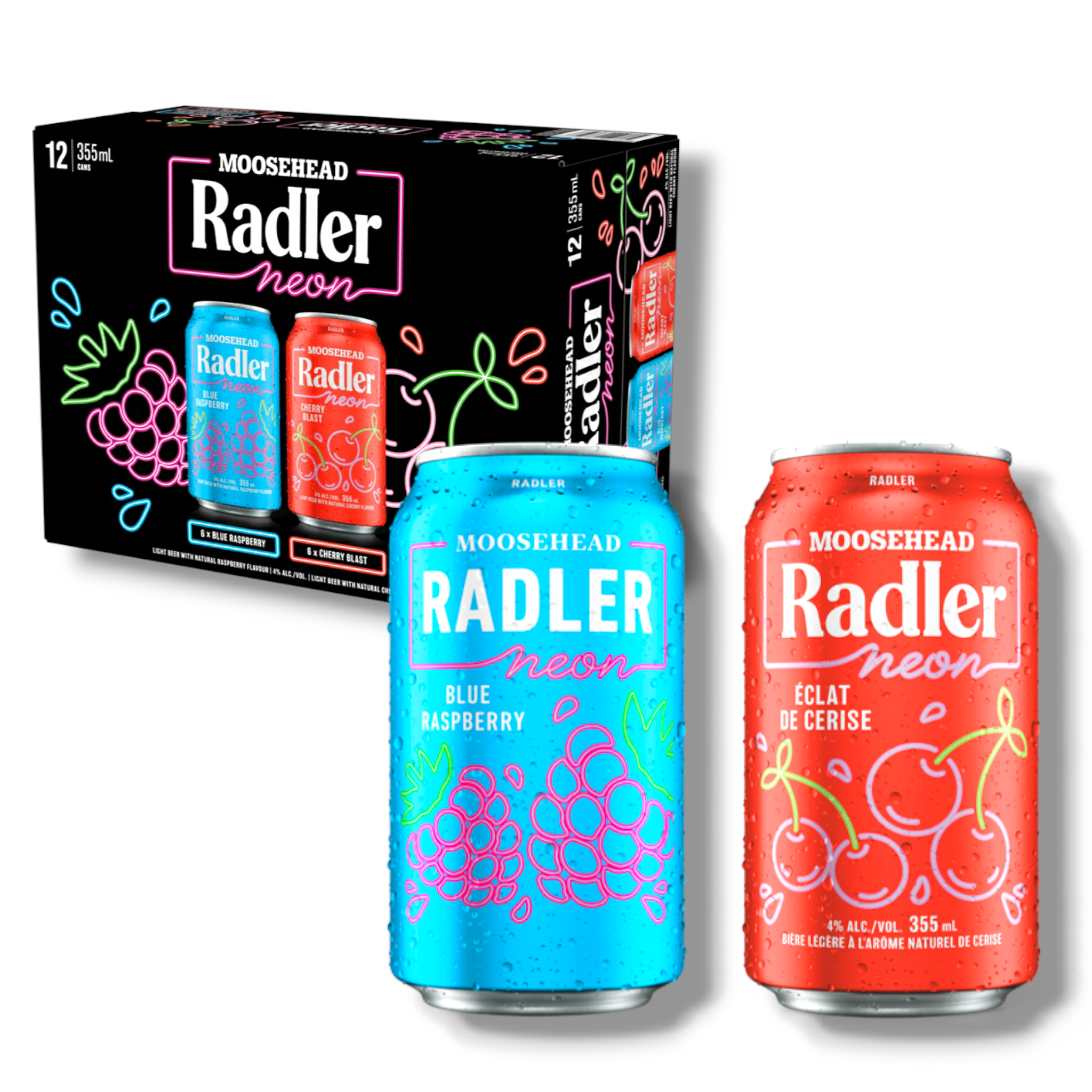Moosehead Radler Neon Bundle - Blue Raspberry 355ml & Cherry Blast 355ml