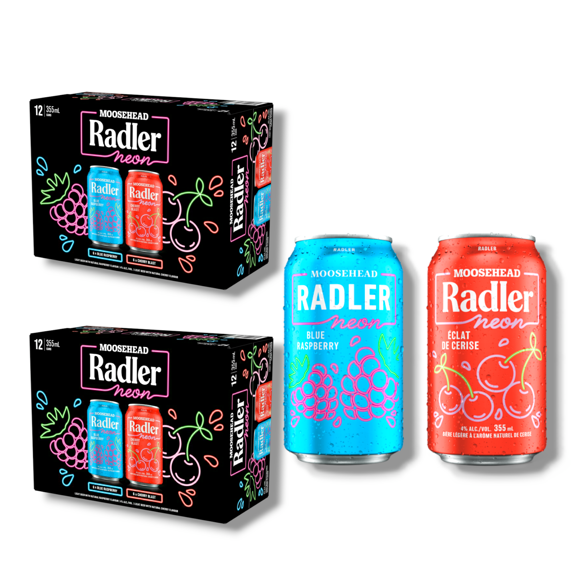 Moosehead Radler Neon Bundle - Blue Raspberry 355ml & Cherry Blast 355ml