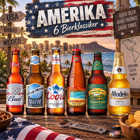 6er Amerika Bierpaket mit amerikanischen Bierklassikern und Spezialitäten