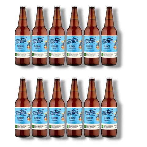 12 Flaschen Fischer Blonde Tradition à 0,66 l – französisches Lagerbier aus dem Elsass