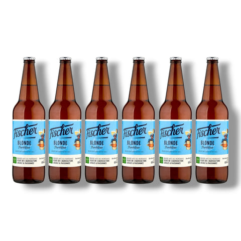 6 Flaschen Fischer Blonde Tradition à 0,66 l – französisches Lagerbier aus dem Elsass