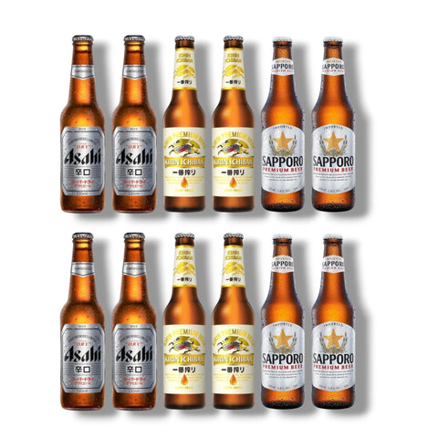 12er Japan Bierpaket mit Asahi Kirin Ichiban und Sapporo