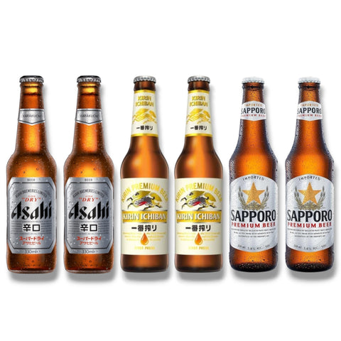 6er Japan Bierpaket mit je zwei Asahi Kirin Ichiban und Sapporo