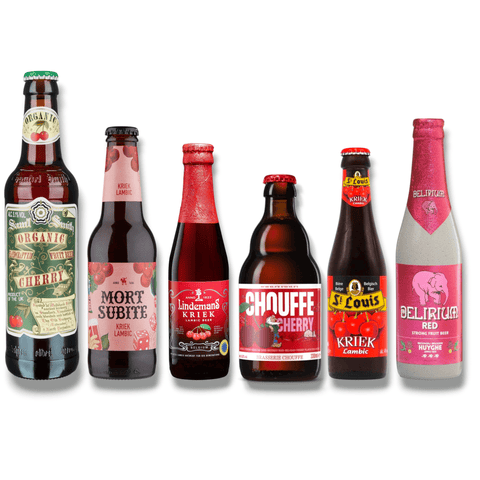 Kirschbier-Mixpaket mit sechs Flaschen vor weißem Hintergrund