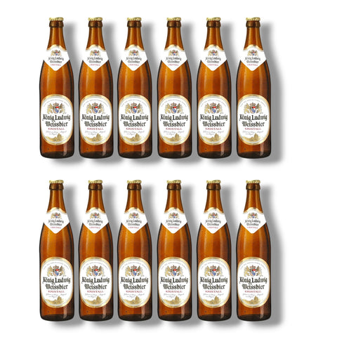 12 Flaschen König Ludwig Kristall à 0,5 l – klares bayerisches Kristallweizen