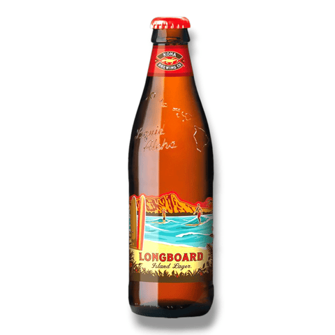 kona Longboard Island Lager 0,35 l – mildes Lagerbier mit 4,6 % Vol. in der Glasflasche mit hawaiianischem Surfdesign