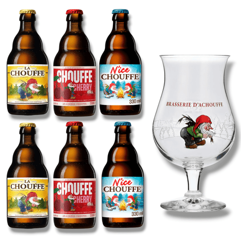 La Chouffe Geschenkset mit 6 Bierflaschen à 0,33 l und einem Originalglas