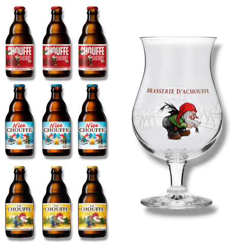 La Chouffe Geschenkset mit 9 Bierflaschen à 0,33 l und einem Originalglas