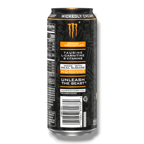 Monster Energy Orange Dreamcicle+ 473 ml Rückseite – Zutaten und Nährwerte USA Import
