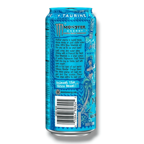 Monster Energy Ultra Blue Hawaiian 473ml Rückseite – Zutaten, Nährwerte, Zero Sugar USA Import