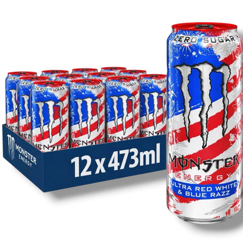 12 Dosen Monster Ultra Red White & Blue Razz 473 ml