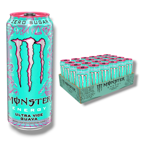 Monster Energy Ultra Vice Guava 473ml 12er-Pack – Zero Sugar USA Import, ideal für Vorrat und Partys