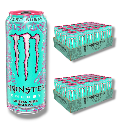 Monster Energy Ultra Vice Guava 473ml 24er-Pack – Zero Sugar USA Import, perfekt für große Vorräte oder Events