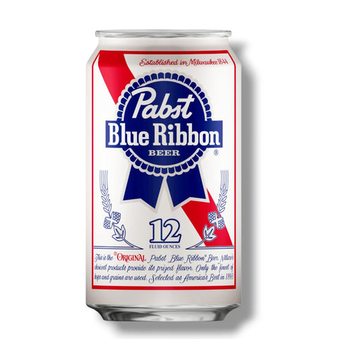 Pabst Blue Ribbon amerikanisches Lagerbier mit 4,8 % Vol. in der 355-ml-Dose mit blau-rotem Markenlogo