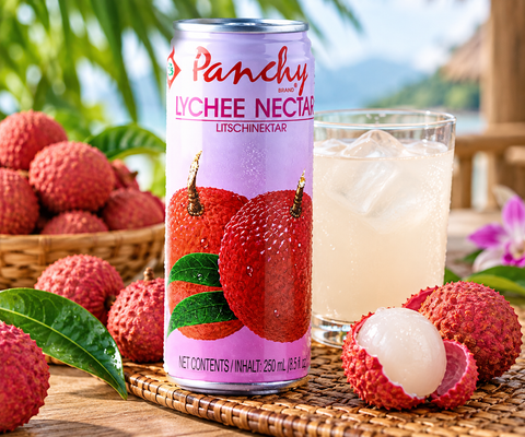anchy Lychee Nectar mit frischen Litschis in asiatischer Atmosphäre