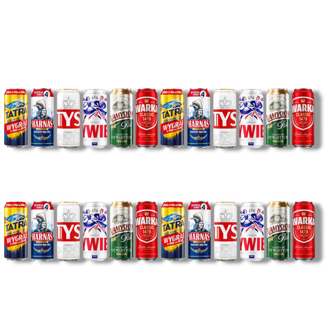 24 Dosen polnisches Bier mit sechs Sorten je vier Dosen