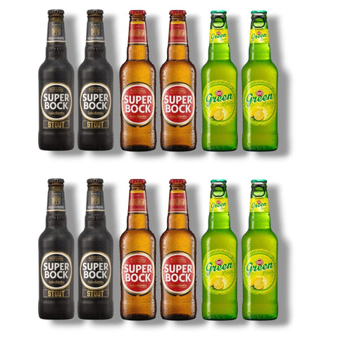 Super Bock Entdeckerpaket mit 12Flaschen à 0,33 l – je 4 Original, Stout und Green