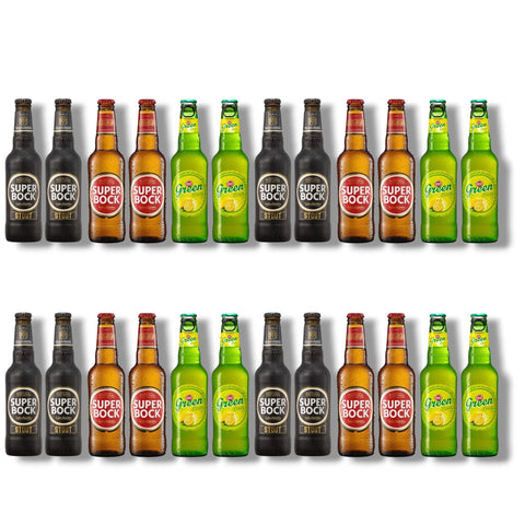 Super Bock Entdeckerpaket mit 24 Flaschen à 0,33 l – je 8 Original, Stout und Green