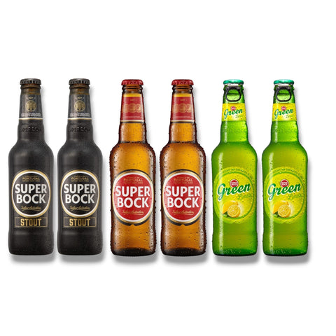 Super Bock Entdeckerpaket mit 6 Flaschen à 0,33 l – je 2 Original, Stout und Green
