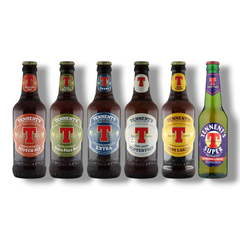 Tennent’s Bierpaket mit sechs verschiedenen Sorten Lager IPA Super Extra Scotch Ale und Gluten Free