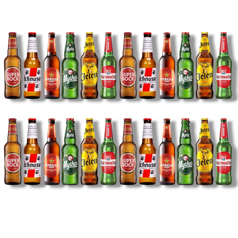 24er Südeuropa Bierpaket mit Ichnusa Estrella Damm Super Bock Mythos Karlovacko und Jelen