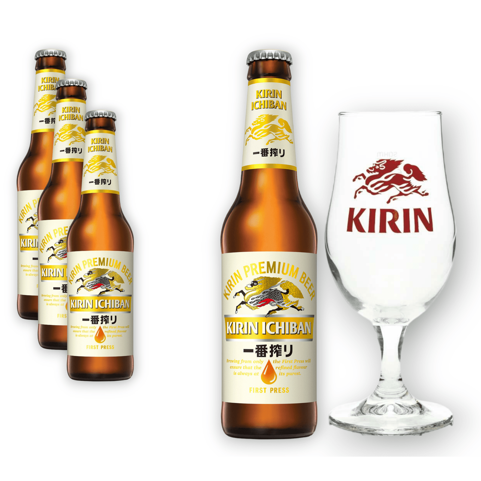 Kirin Ichiban Bier 0,3l + Original Bierglas/ Pint 0,2l- Japanisches Premium Bier mit 5% Vol.