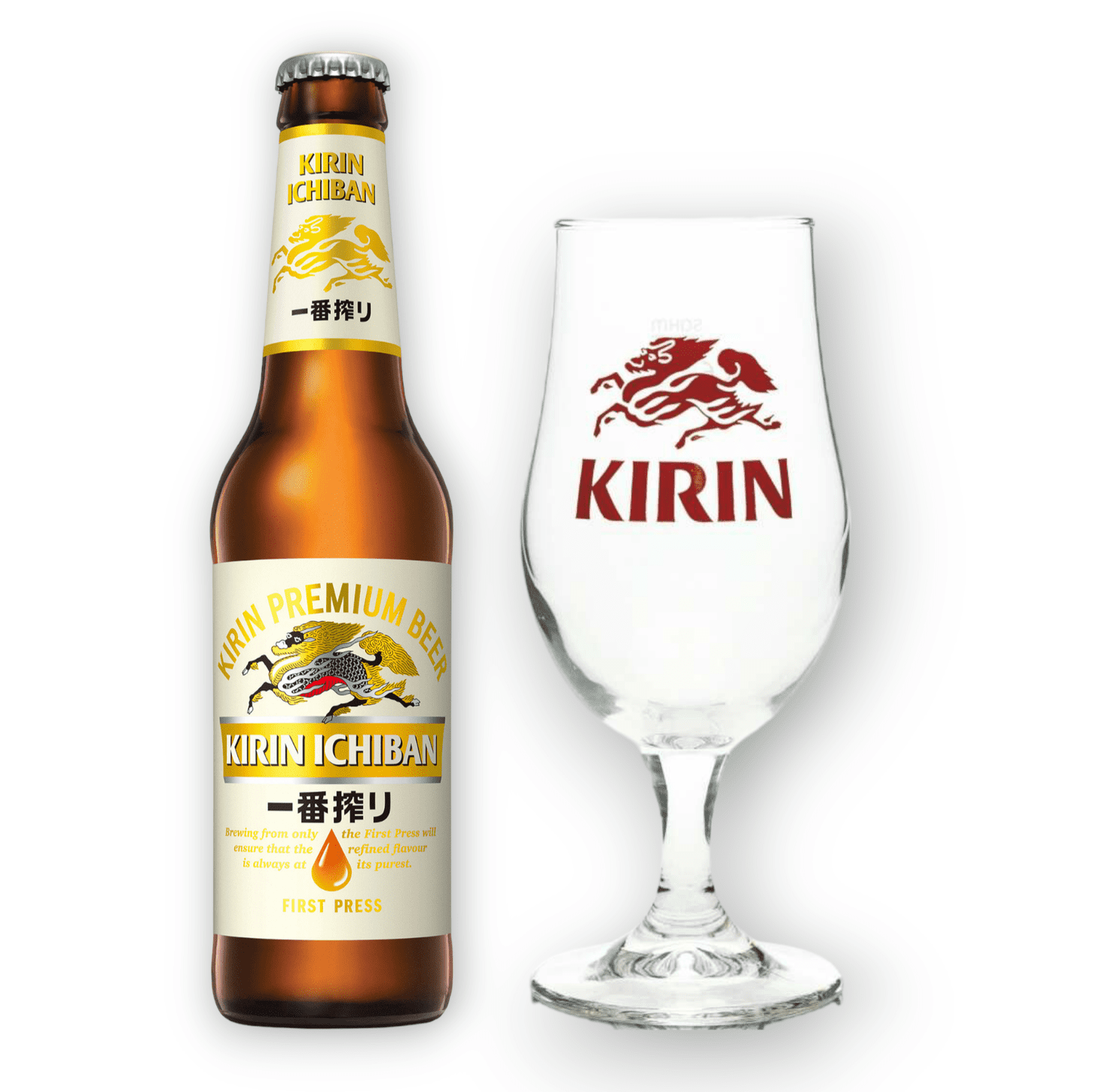 Kirin Ichiban Bier 0,3l + Original Bierglas/ Pint 0,2l- Japanisches Premium Bier mit 5% Vol.