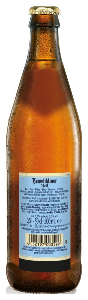 Benediktiner Hell 0,5l - Helles Lagerbier nach typisch bayrischer Brauart mit 5% Vol.