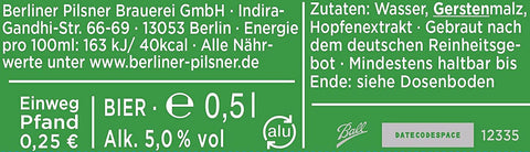 Berliner Pilsner 0,5l in der Dose mit 5% Vol.