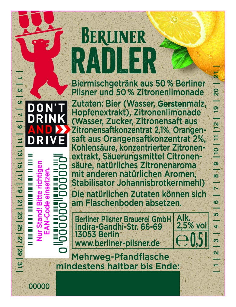 Berliner Radler Naturtrüb MEHRWEG, (20 x 0,50 l)