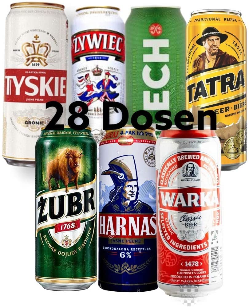 Mega Paket polnische Biere je 4 Dosen 500ml Zywiec Tyskie Zubr Warka Lech Harnas Tatra, die Bierwelt von Polen Testen mit 28 Dosen im Paket