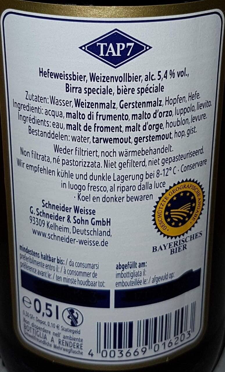 Schneider Weisse Tap 07-  Original Weissbier mit 5,4% Vol. 500ml